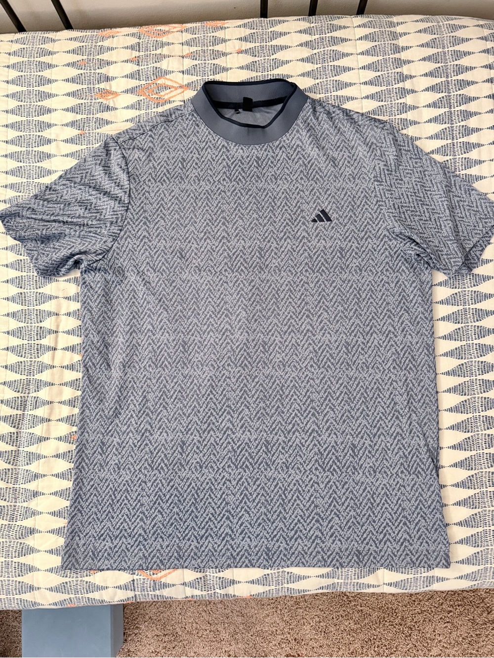 Adidas Ultimate365 Piqué Mock Collar Polo Shirt Blue Size Large